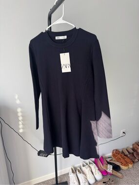 Zara Black Mini Dress with Long Sleeves